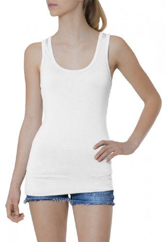 Caspar SRT006 lässiges Damen Basic Longtop unifarben, Farbe:Weiss von Caspar