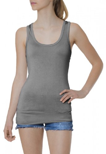 Caspar SRT006 lässiges Damen Basic Longtop unifarben, Farbe:grau von Caspar