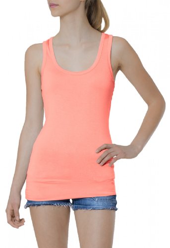 Caspar SRT006 lässiges Damen Basic Longtop unifarben, Farbe:lachs von Caspar