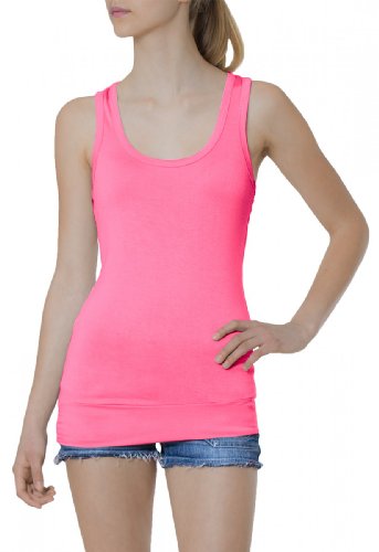 Caspar SRT006 lässiges Damen Basic Longtop unifarben, Farbe:pink von Caspar