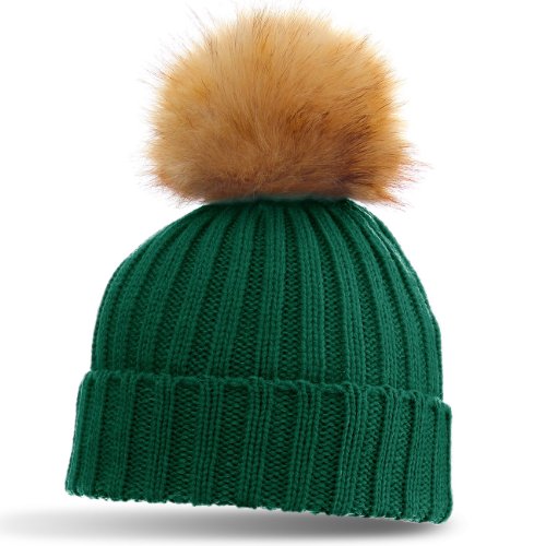 Caspar Damen klassische Winter Mütze/Strickmütze mit großem Fellbommel - viele Farben, Farbe:grün von Caspar