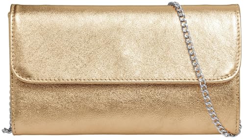 Caspar Echt Leder Clutch Abendtasche Damen Handtasche aus Wildleder im Metallic Stil - PREMIUM LINE - Modell No.779 - Made in Italy, Farbe:champagner karamell metallic, Größe:One Size von Caspar