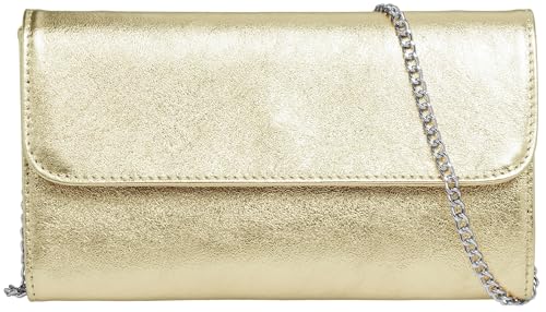 Caspar Echt Leder Clutch Abendtasche Damen Handtasche aus Wildleder im Metallic Stil - PREMIUM LINE - Modell No.779 - Made in Italy, Farbe:champagner metallic, Größe:One Size von Caspar