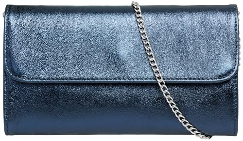 Caspar Echt Leder Clutch Abendtasche Damen Handtasche aus Wildleder im Metallic Stil - PREMIUM LINE - Modell No.779 - Made in Italy, Farbe:dunkelblau metallic, Größe:One Size von Caspar