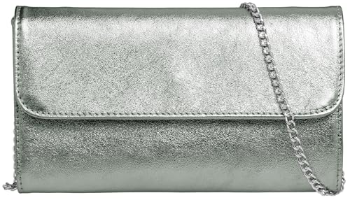Caspar Echt Leder Clutch Abendtasche Damen Handtasche aus Wildleder im Metallic Stil - PREMIUM LINE - Modell No.779 - Made in Italy, Farbe:dunkelsilber metallic, Größe:One Size von Caspar
