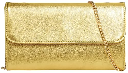Caspar Echt Leder Clutch Abendtasche Damen Handtasche aus Wildleder im Metallic Stil - PREMIUM LINE - Modell No.779 - Made in Italy, Farbe:gold dunkel metallic (Goldkette), Größe:One Size von Caspar