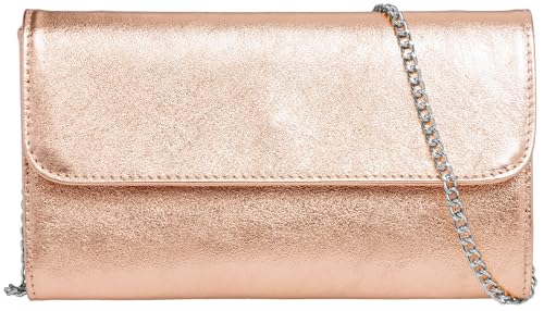 Caspar Echt Leder Clutch Abendtasche Damen Handtasche aus Wildleder im Metallic Stil - PREMIUM LINE - Modell No.779 - Made in Italy, Farbe:roségold metallic, Größe:One Size von Caspar