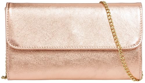 Caspar Echt Leder Clutch Abendtasche Damen Handtasche aus Wildleder im Metallic Stil - PREMIUM LINE - Modell No.779 - Made in Italy, Farbe:rosegold metallic (Goldkette), Größe:One Size von Caspar