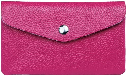 Caspar Echt Leder Geldbeutel Damen Portemonnaie mittelgroße Geldbörse mit Reißverschluss & Druckknopf - GB417 - Made in Italy, Farbe:Fuchsia, Größe:Mittelgroß (16cm x 10cm) von Caspar