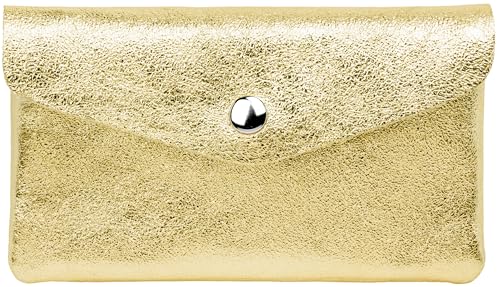 Caspar Echt Leder Geldbeutel Damen Portemonnaie mittelgroße Geldbörse mit Reißverschluss & Druckknopf - GB417 - Made in Italy, Farbe:Gold metallic, Größe:Mittelgroß (16cm x 10cm) von Caspar