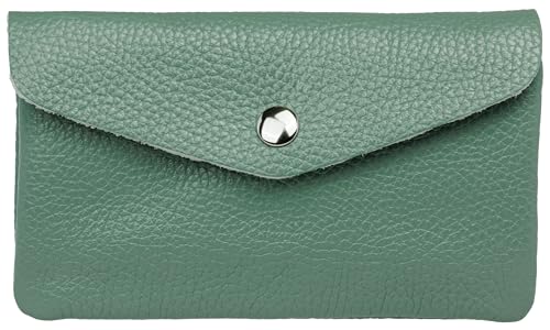 Caspar Echt Leder Geldbeutel Damen Portemonnaie mittelgroße Geldbörse mit Reißverschluss & Druckknopf - GB417 - Made in Italy, Farbe:Mint grün, Größe:Mittelgroß (16cm x 10cm) von Caspar