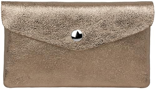 Caspar Echt Leder Geldbeutel Damen Portemonnaie mittelgroße Geldbörse mit Reißverschluss & Druckknopf - GB417 - Made in Italy, Farbe:Platin metallic, Größe:Mittelgroß (16cm x 10cm) von Caspar