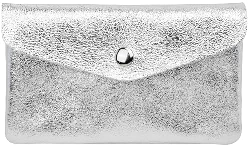 Caspar Echt Leder Geldbeutel Damen Portemonnaie mittelgroße Geldbörse mit Reißverschluss & Druckknopf - GB417 - Made in Italy, Farbe:Silber metallic, Größe:Mittelgroß (16cm x 10cm) von Caspar