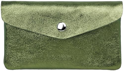 Caspar Echt Leder Geldbeutel Damen Portemonnaie mittelgroße Geldbörse mit Reißverschluss & Druckknopf - GB417 - Made in Italy, Farbe:dunkelgrün metallic, Größe:Mittelgroß (16cm x 10cm) von Caspar