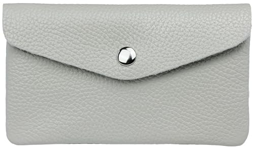 Caspar Echt Leder Geldbeutel Damen Portemonnaie mittelgroße Geldbörse mit Reißverschluss & Druckknopf - GB417 - Made in Italy, Farbe:hellgrau, Größe:Mittelgroß (16cm x 10cm) von Caspar
