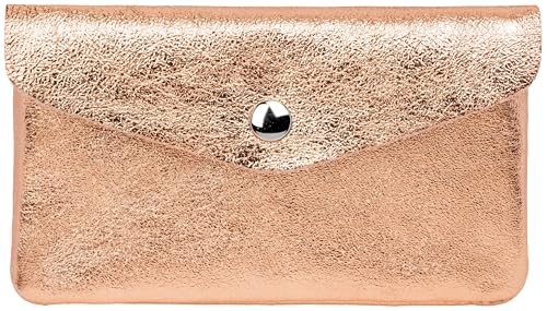 Caspar Echt Leder Geldbeutel Damen Portemonnaie mittelgroße Geldbörse mit Reißverschluss & Druckknopf - GB417 - Made in Italy, Farbe:roségold metallic, Größe:Mittelgroß (16cm x 10cm) von Caspar