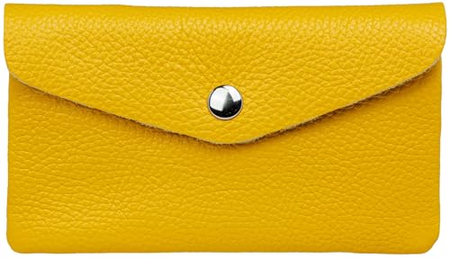 Caspar Echt Leder Geldbeutel Damen Portemonnaie mittelgroße Geldbörse mit Reißverschluss & Druckknopf - GB417 - Made in Italy, Farbe:senfgelb, Größe:Mittelgroß (16cm x 10cm) von Caspar