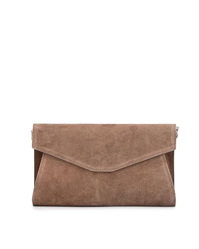 Caspar Elegante Echt Leder Envelope Clutch Abendtasche Damen Handtasche aus Wildleder - PREMIUM LINE - Modell No.847 - Made in Italy, Farbe:Grau Braun von Caspar