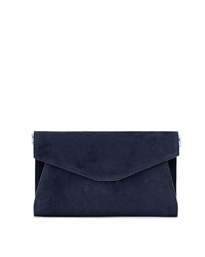 Caspar Elegante Echt Leder Envelope Clutch Abendtasche Damen Handtasche aus Wildleder - PREMIUM LINE - Modell No.847 - Made in Italy, Farbe:dunkelblau von Caspar