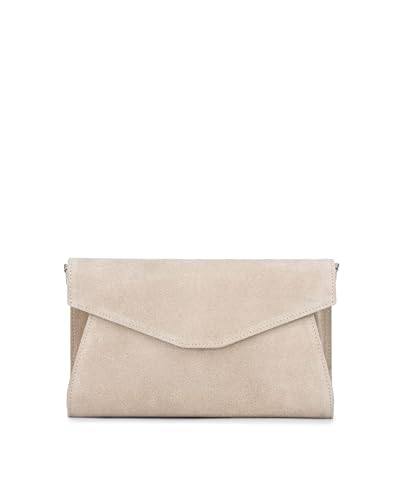 Caspar Elegante Echt Leder Envelope Clutch Abendtasche Damen Handtasche aus Wildleder - PREMIUM LINE - Modell No.847 - Made in Italy, Farbe:hell beige von Caspar