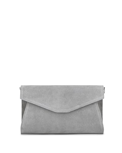 Caspar Elegante Echt Leder Envelope Clutch Abendtasche Damen Handtasche aus Wildleder - PREMIUM LINE - Modell No.847 - Made in Italy, Farbe:hellgrau von Caspar
