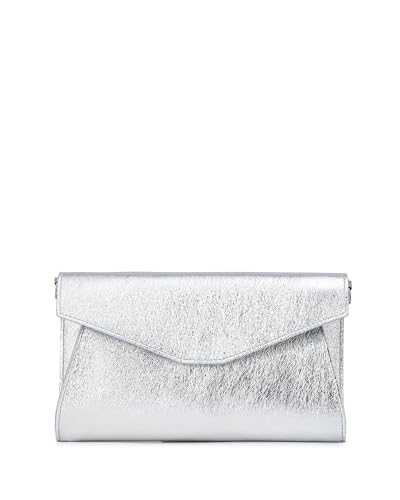 Caspar Elegante Echt Leder Envelope Clutch Abendtasche Damen Handtasche aus Wildleder - PREMIUM LINE - Modell No.847 - Made in Italy, Farbe:silber metallic von Caspar