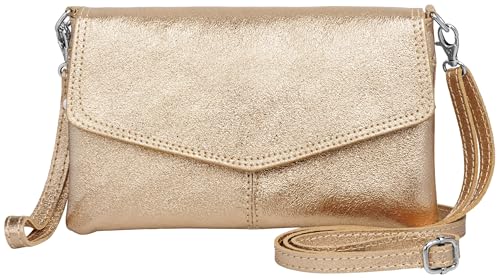 Caspar Elegante Leder Clutch Abendtasche aus samtweichem Nappaleder Damen Umhängetasche - PREMIUM LINE - Modell No.322 - Made in Italy, Farbe:champagner karamell metallic, Accessoires:One Size von Caspar
