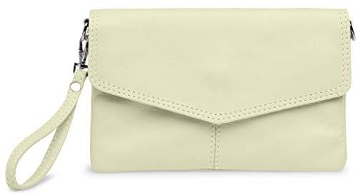 Caspar Elegante Leder Clutch Abendtasche aus samtweichem Nappaleder Damen Umhängetasche - PREMIUM LINE - Modell No.322 - Made in Italy, Farbe:creme weiss, Accessoires:One Size von Caspar