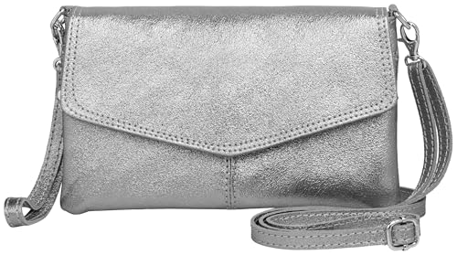 Caspar Elegante Leder Clutch Abendtasche aus samtweichem Nappaleder Damen Umhängetasche - PREMIUM LINE - Modell No.322 - Made in Italy, Farbe:dunkelsilber metallic, Accessoires:One Size von Caspar