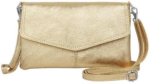 Caspar Elegante Leder Clutch Abendtasche aus samtweichem Nappaleder Damen Umhängetasche - PREMIUM LINE - Modell No.322 - Made in Italy, Farbe:gold metallic, Accessoires:One Size von Caspar