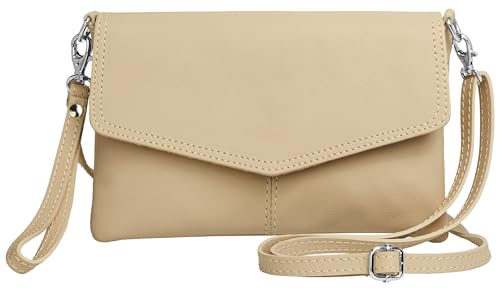 Caspar Elegante Leder Clutch Abendtasche aus samtweichem Nappaleder Damen Umhängetasche - PREMIUM LINE - Modell No.322 - Made in Italy, Farbe:grau beige, Accessoires:One Size von Caspar