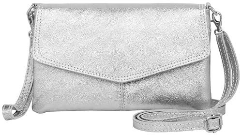 Caspar Elegante Leder Clutch Abendtasche aus samtweichem Nappaleder Damen Umhängetasche - PREMIUM LINE - Modell No.322 - Made in Italy, Farbe:silber metallic, Accessoires:One Size von Caspar
