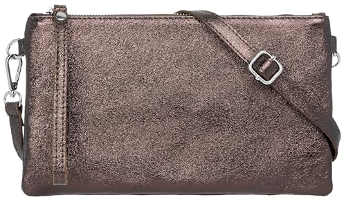 Caspar Elegante Leder Clutch Damen Umhängetasche Abendtasche mit Metallic Finish - CLASSIC LINE - Modell No.717 - Made in Italy, Farbe:dunkelbraun metallic, Größe:One Size von Caspar