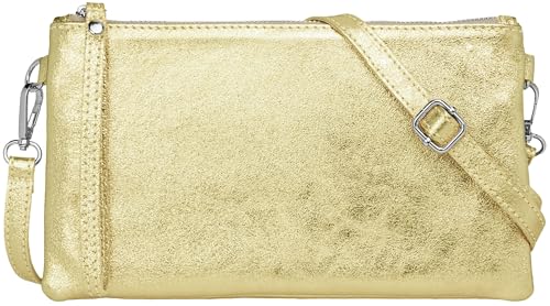 Caspar Elegante Leder Clutch Damen Umhängetasche Abendtasche mit Metallic Finish - CLASSIC LINE - Modell No.717 - Made in Italy, Farbe:gold metallic, Größe:One Size von Caspar