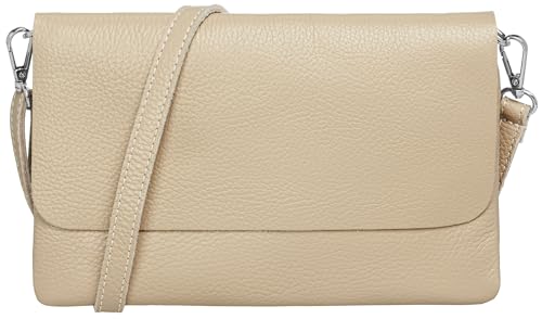 Caspar Elegante Leder Clutch Damen Umhängetasche Abendtasche mit verstellbarem Schultergurt - CLASSIC LINE - Modell No.835 - Made in Italy, Farbe:beige von Caspar