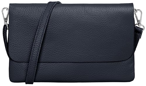 Caspar Elegante Leder Clutch Damen Umhängetasche Abendtasche mit verstellbarem Schultergurt - CLASSIC LINE - Modell No.835 - Made in Italy, Farbe:dunkelblau von Caspar
