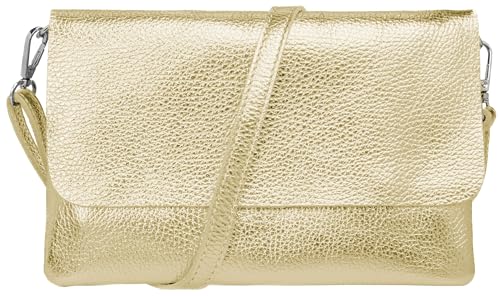 Caspar Elegante Leder Clutch Damen Umhängetasche Abendtasche mit verstellbarem Schultergurt - CLASSIC LINE - Modell No.835 - Made in Italy, Farbe:gold metallic von Caspar