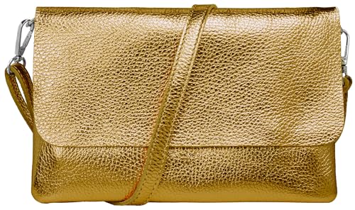 Caspar Elegante Leder Clutch Damen Umhängetasche Abendtasche mit verstellbarem Schultergurt - CLASSIC LINE - Modell No.835 - Made in Italy, Farbe:bronze metallic von Caspar