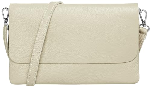 Caspar Elegante Leder Clutch Damen Umhängetasche Abendtasche mit verstellbarem Schultergurt - CLASSIC LINE - Modell No.835 - Made in Italy, Farbe:champagner von Caspar