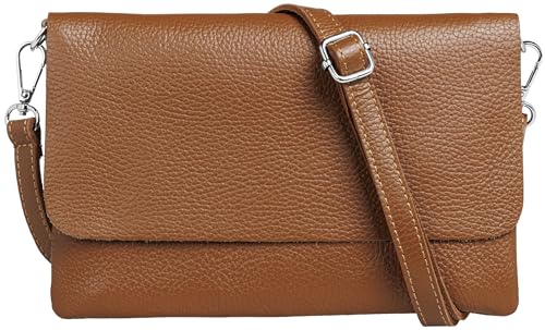 Caspar Elegante Leder Clutch Damen Umhängetasche Abendtasche mit verstellbarem Schultergurt - CLASSIC LINE - Modell No.835 - Made in Italy, Farbe:cognac von Caspar