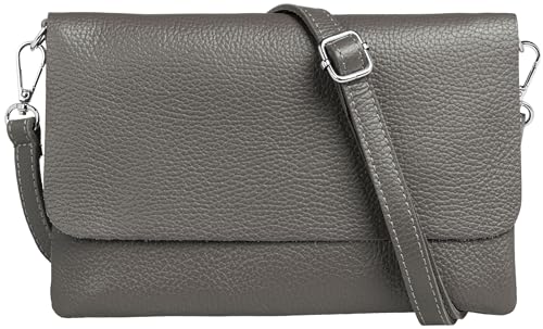Caspar Elegante Leder Clutch Damen Umhängetasche Abendtasche mit verstellbarem Schultergurt - CLASSIC LINE - Modell No.835 - Made in Italy, Farbe:dunkelgrau von Caspar
