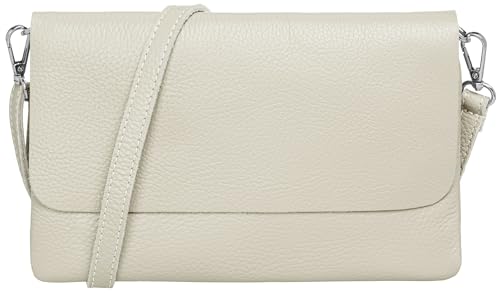 Caspar Elegante Leder Clutch Damen Umhängetasche Abendtasche mit verstellbarem Schultergurt - CLASSIC LINE - Modell No.835 - Made in Italy, Farbe:hell beige von Caspar