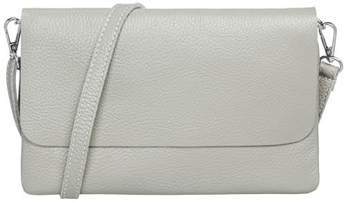Caspar Elegante Leder Clutch Damen Umhängetasche Abendtasche mit verstellbarem Schultergurt - CLASSIC LINE - Modell No.835 - Made in Italy, Farbe:hellgrau von Caspar