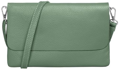 Caspar Elegante Leder Clutch Damen Umhängetasche Abendtasche mit verstellbarem Schultergurt - CLASSIC LINE - Modell No.835 - Made in Italy, Farbe:mint grün von Caspar