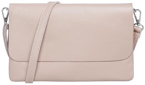 Caspar Elegante Leder Clutch Damen Umhängetasche Abendtasche mit verstellbarem Schultergurt - CLASSIC LINE - Modell No.835 - Made in Italy, Farbe:rosa beige von Caspar