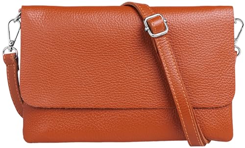 Caspar Elegante Leder Clutch Damen Umhängetasche Abendtasche mit verstellbarem Schultergurt - CLASSIC LINE - Modell No.835 - Made in Italy, Farbe:rost-orange von Caspar