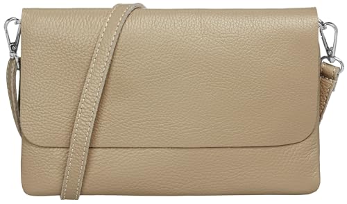 Caspar Elegante Leder Clutch Damen Umhängetasche Abendtasche mit verstellbarem Schultergurt - CLASSIC LINE - Modell No.835 - Made in Italy, Farbe:sand von Caspar