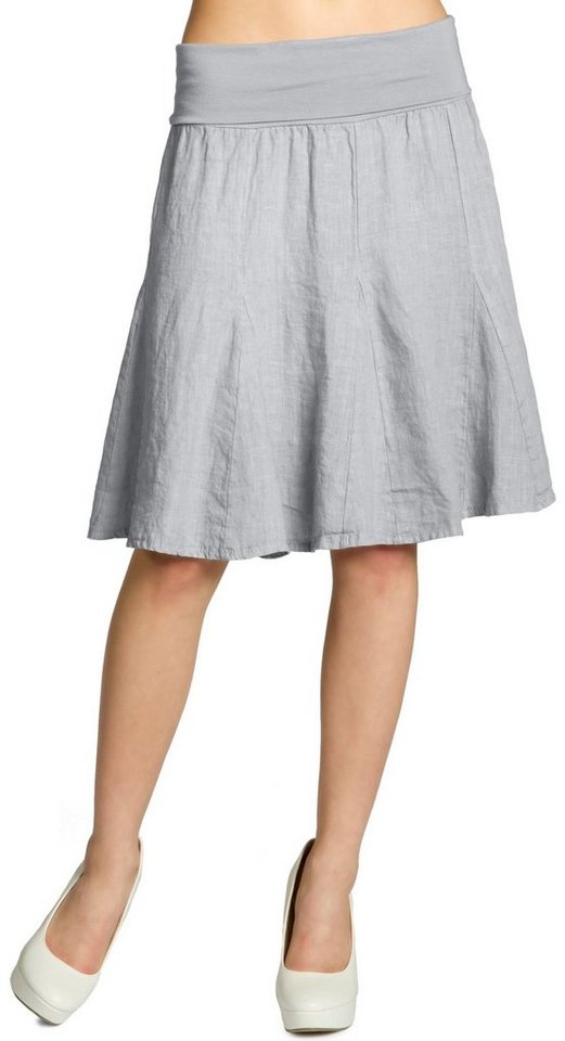 Caspar Faltenrock RO014 Damen Midi Leinenrock knielang mit figurfreundlichem Stretch Bund - Made in Italy von Caspar
