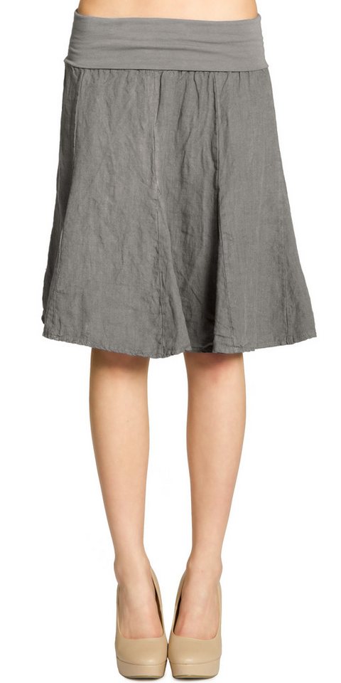 Caspar Faltenrock RO014 Damen Midi Leinenrock knielang mit figurfreundlichem Stretch Bund - Made in Italy von Caspar