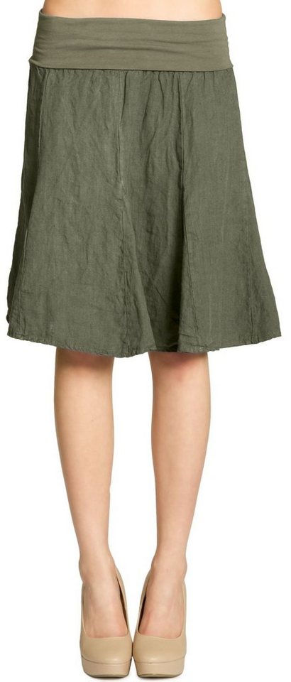Caspar Faltenrock RO014 Damen Midi Leinenrock knielang mit figurfreundlichem Stretch Bund - Made in Italy von Caspar